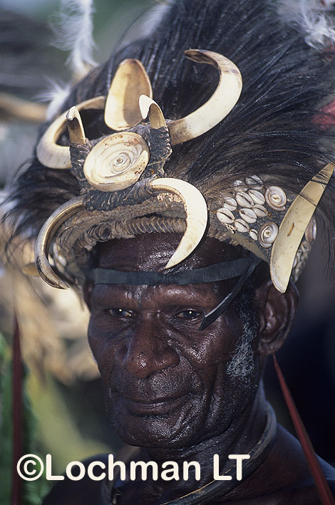 East Sepik Province – Sepik River elder with traditional head dress